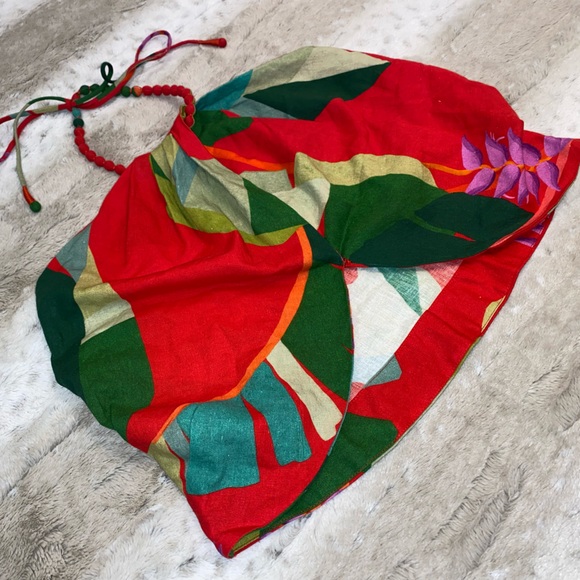 NWT💕Farm Rio Heliconia Halter Crop Top in Heliconia Red Size M - Picture 8 of 15